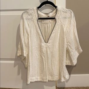 White flounce sleeve top